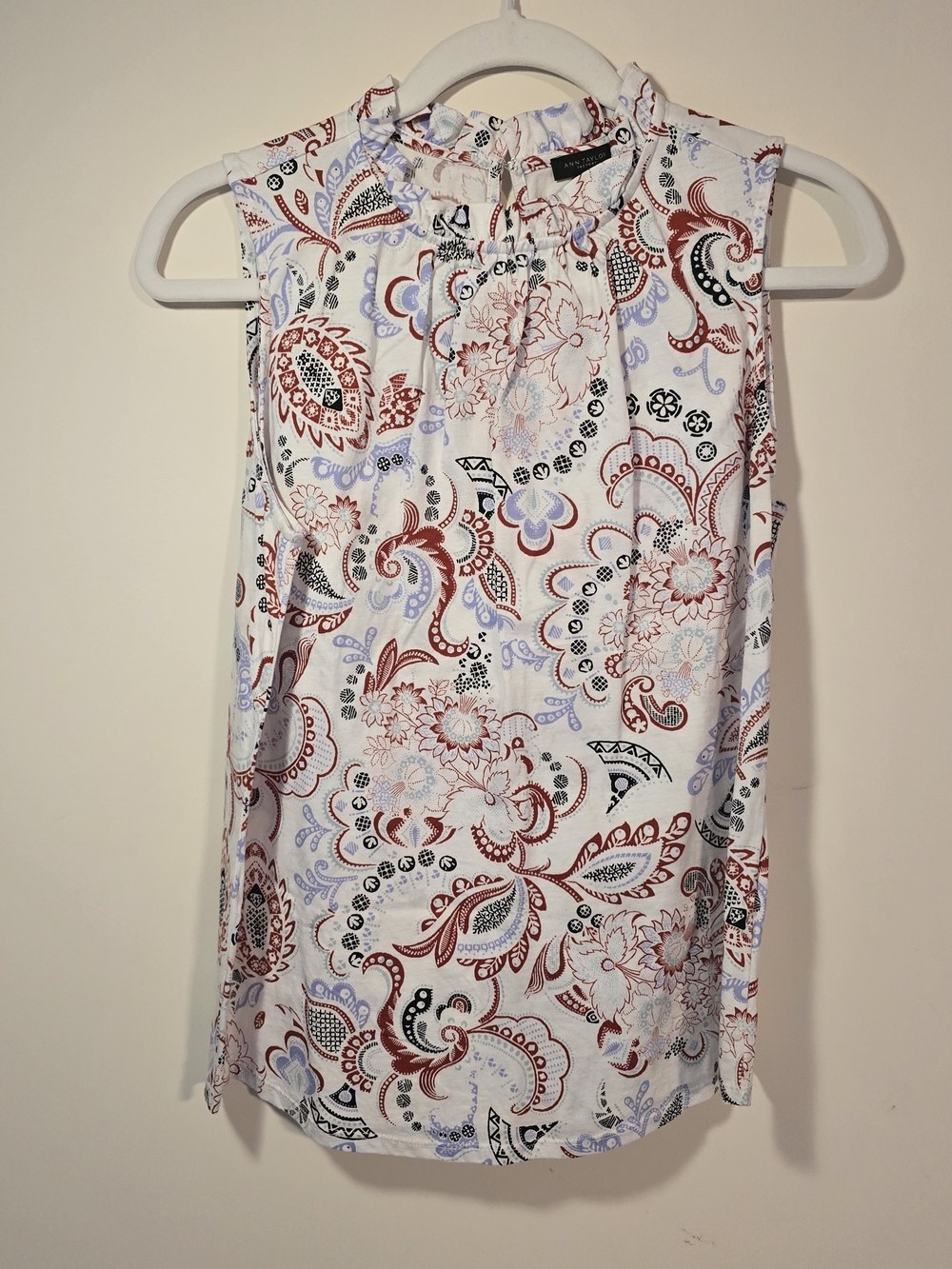 Ann Taylor Factory Printed Blouse in White and Red